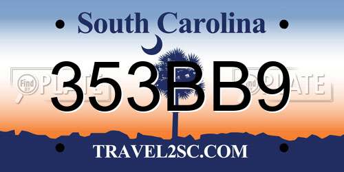 353BB9 South Carolina License Plate