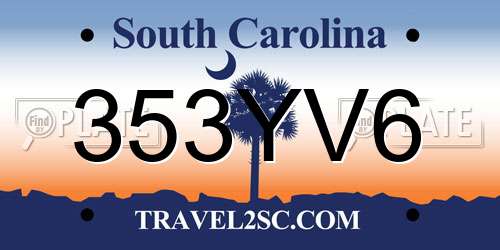 353YV6 South Carolina License Plate