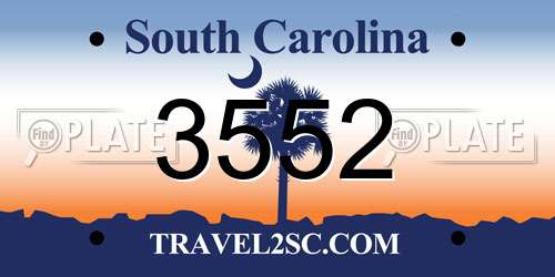 3552 South Carolina License Plate