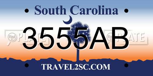 3555AB South Carolina License Plate