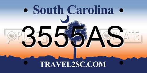 3555AS South Carolina License Plate