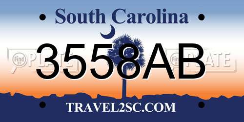 3558AB South Carolina License Plate