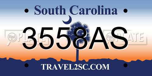 3558AS South Carolina License Plate