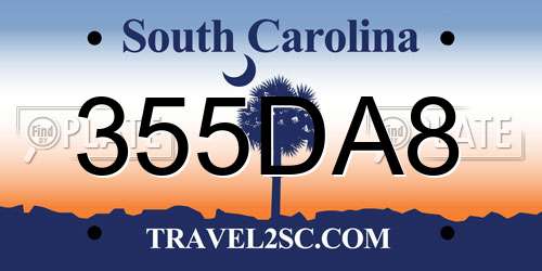 355DA8 South Carolina License Plate