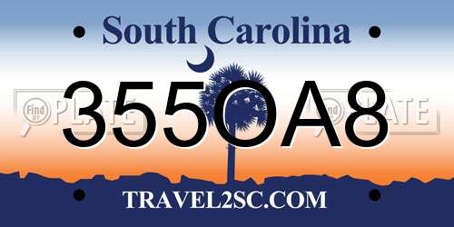 355OA8 South Carolina License Plate