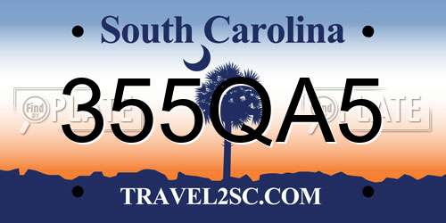 355QA5 South Carolina License Plate