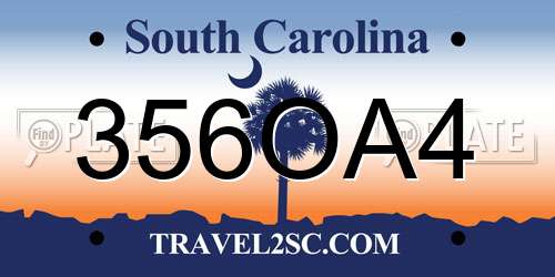 356OA4 South Carolina License Plate