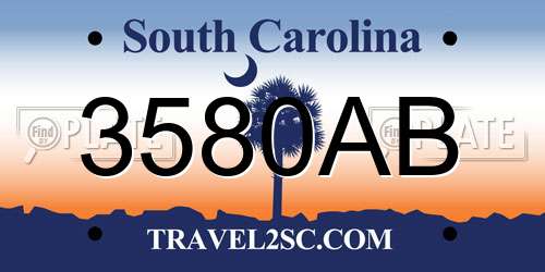 3580AB South Carolina License Plate