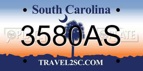 3580AS South Carolina License Plate