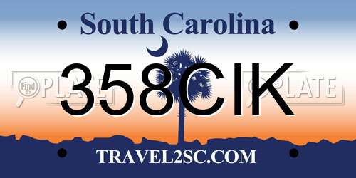 358CIK South Carolina License Plate