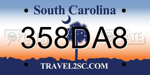 358DA8 South Carolina License Plate