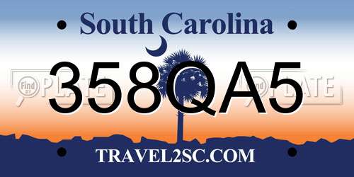 358QA5 South Carolina License Plate