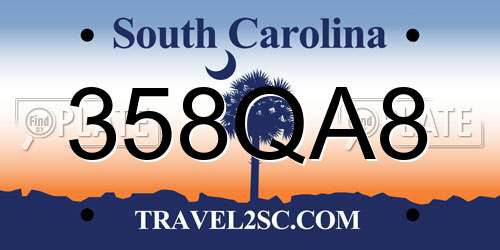 358QA8 South Carolina License Plate