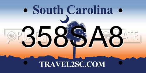 358SA8 South Carolina License Plate