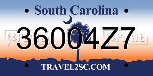 36004Z7 South Carolina License Plate
