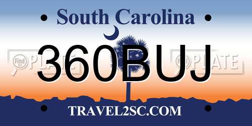 360BUJ South Carolina License Plate