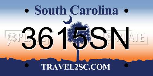 3615SN South Carolina License Plate