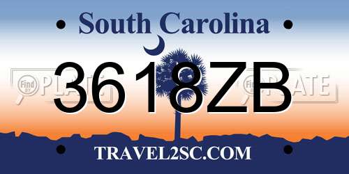 3618ZB South Carolina License Plate