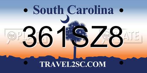 361SZ8 South Carolina License Plate