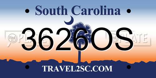 3626OS South Carolina License Plate