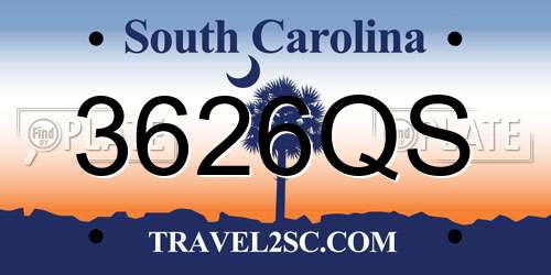 3626QS South Carolina License Plate