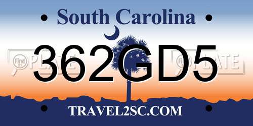 362GD5 South Carolina License Plate