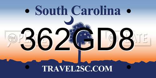 362GD8 South Carolina License Plate