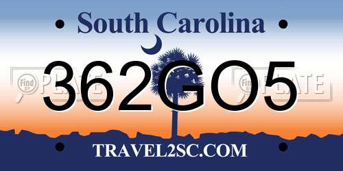 362GO5 South Carolina License Plate