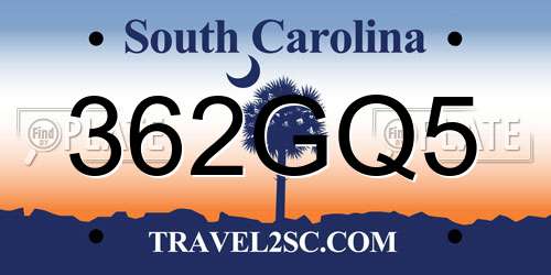 362GQ5 South Carolina License Plate