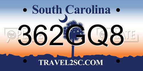 362GQ8 South Carolina License Plate