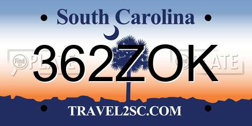 362ZOK South Carolina License Plate