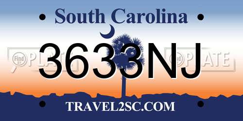 3633NJ South Carolina License Plate