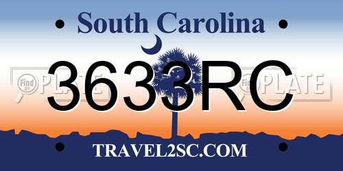 3633RC South Carolina License Plate