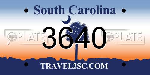 3640 South Carolina License Plate