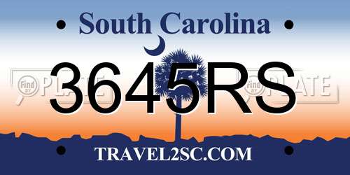 3645RS South Carolina License Plate