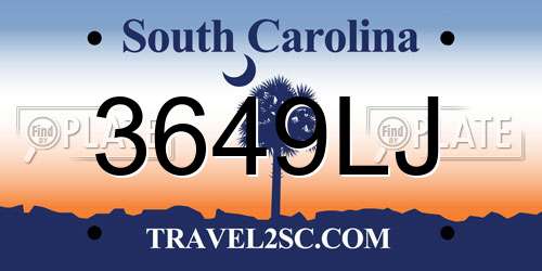 3649LJ South Carolina License Plate