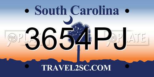 3654PJ South Carolina License Plate