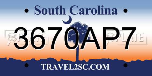 3670AP7 South Carolina License Plate
