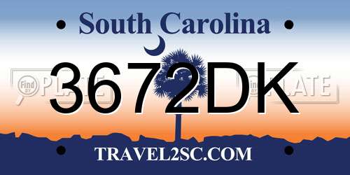 3672DK South Carolina License Plate