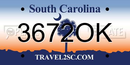 3672OK South Carolina License Plate