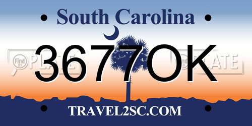 3677OK South Carolina License Plate