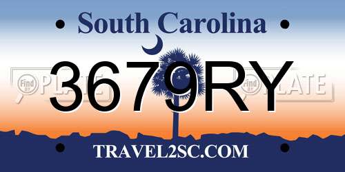 3679RY South Carolina License Plate