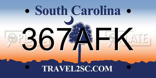 367AFK South Carolina License Plate