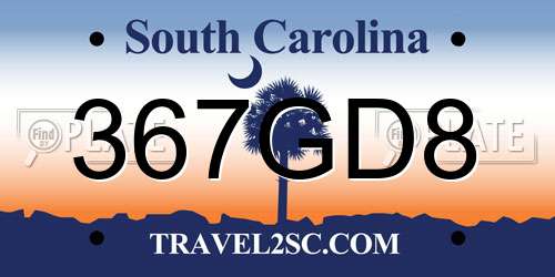 367GD8 South Carolina License Plate