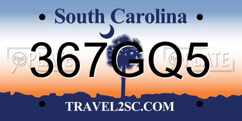 367GQ5 South Carolina License Plate