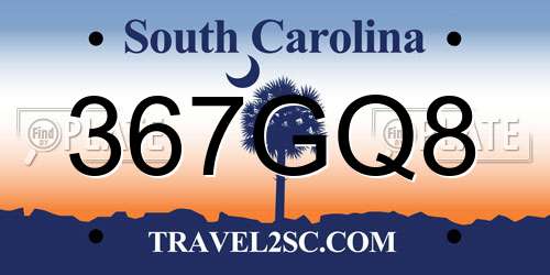 367GQ8 South Carolina License Plate