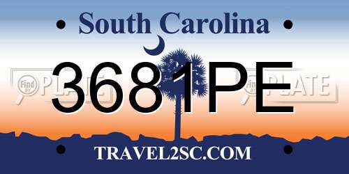 3681PE South Carolina License Plate