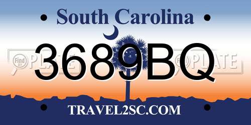 3689BQ South Carolina License Plate