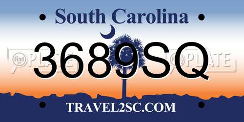 3689SQ South Carolina License Plate