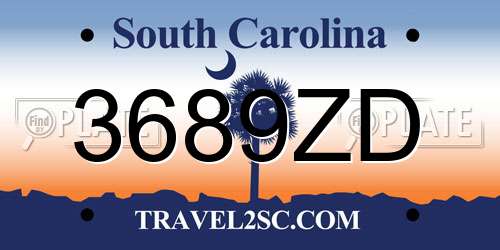 3689ZD South Carolina License Plate